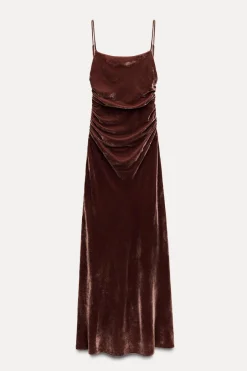 Best VESTIDO MIDI DRAPEADO TIRANTES TERCIOPELO Mujer Vestidos