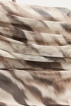 New VESTIDO MIDI DRAPEADO TUL ESTMPADO Mujer Vestidos