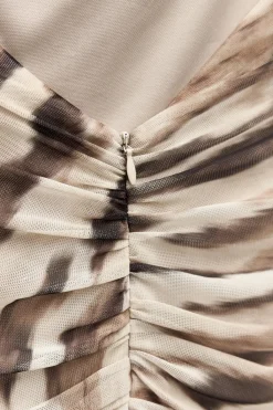 New VESTIDO MIDI DRAPEADO TUL ESTMPADO Mujer Vestidos