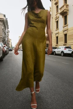 Outlet VESTIDO MIDI EFECTO ARRUGADO Mujer Vestidos