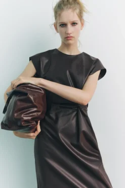 Outlet VESTIDO MIDI EFECTO PIEL Mujer Vestidos