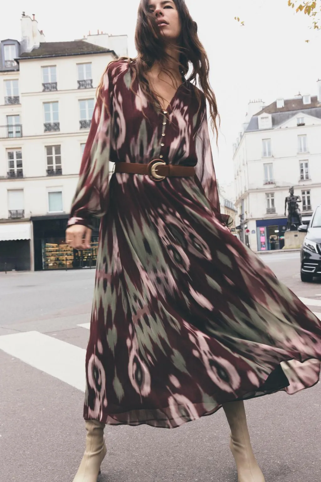 New VESTIDO MIDI ESTAMPADO CINTURÓN Mujer Vestidos