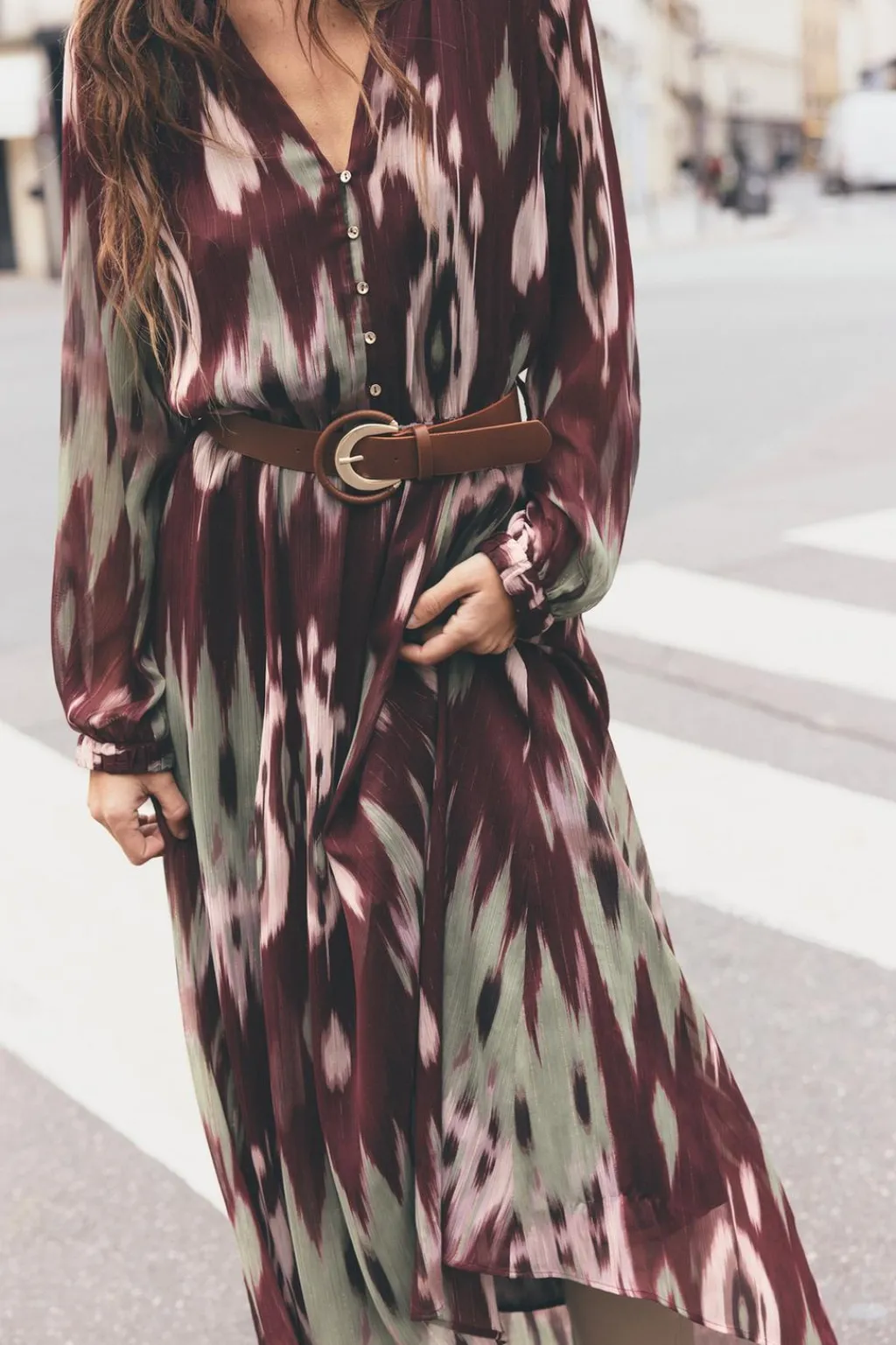 New VESTIDO MIDI ESTAMPADO CINTURÓN Mujer Vestidos