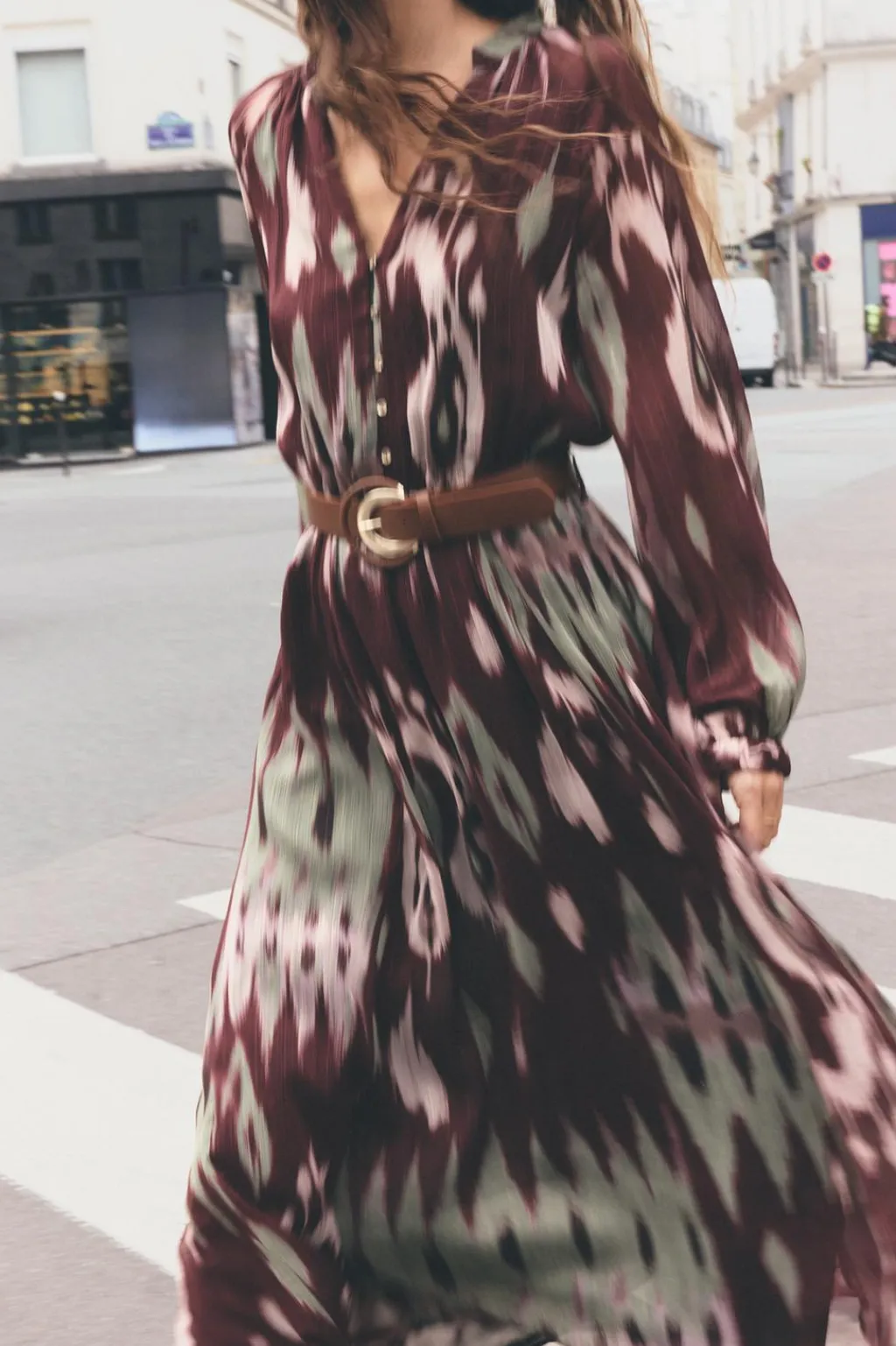 New VESTIDO MIDI ESTAMPADO CINTURÓN Mujer Vestidos