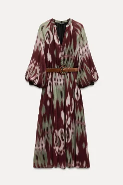 New VESTIDO MIDI ESTAMPADO CINTURÓN Mujer Vestidos