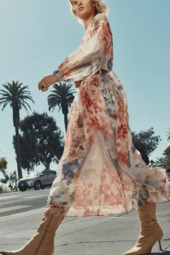 Fashion VESTIDO MIDI ESTAMPADO FLORAL CINTURÓN Mujer Vestidos