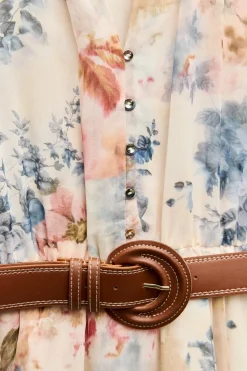 Fashion VESTIDO MIDI ESTAMPADO FLORAL CINTURÓN Mujer Vestidos