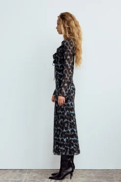 New VESTIDO MIDI ESTAMPADO VOLANTES Mujer Vestidos