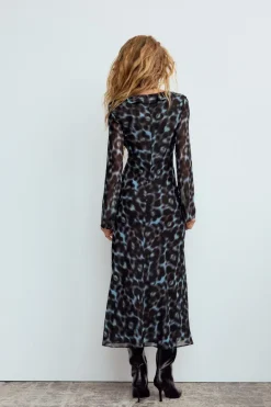 New VESTIDO MIDI ESTAMPADO VOLANTES Mujer Vestidos