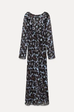 New VESTIDO MIDI ESTAMPADO VOLANTES Mujer Vestidos