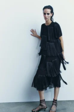 Online VESTIDO MIDI FLECOS ZW COLLECTION Mujer Vestidos