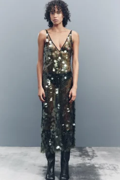 Online VESTIDO MIDI LENTEJUELAS Mujer Vestidos