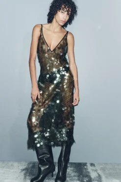 Online VESTIDO MIDI LENTEJUELAS Mujer Vestidos