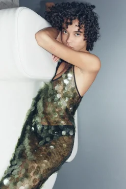 Online VESTIDO MIDI LENTEJUELAS Mujer Vestidos