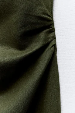 Online VESTIDO MIDI MANGA ENROSCADA CON LINO Mujer Vestidos