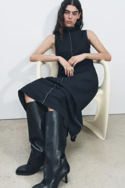 New VESTIDO MIDI PESPUNTES ZW COLLECTION Mujer Vestidos