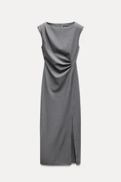 Online VESTIDO MIDI PLIEGUES CINTURA Mujer Vestidos