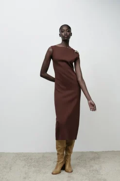 Discount VESTIDO MIDI PUNTO APLIQUE DORADO Mujer Vestidos|Cárdigan / Jerséis