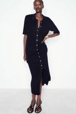 Outlet VESTIDO MIDI PUNTO BOTONES Mujer Vestidos|Cárdigan / Jerséis