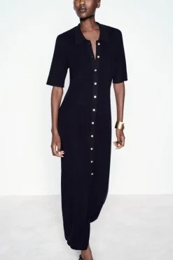 Outlet VESTIDO MIDI PUNTO BOTONES Mujer Vestidos|Cárdigan / Jerséis