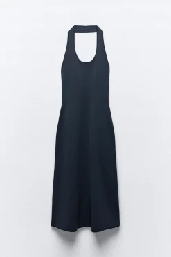 Outlet VESTIDO MIDI PUNTO HALTER Mujer Vestidos|Cárdigan / Jerséis