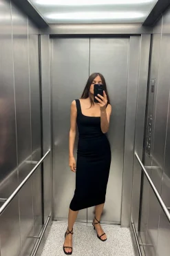 Sale VESTIDO MIDI PUNTO STRETCH Mujer Vestidos