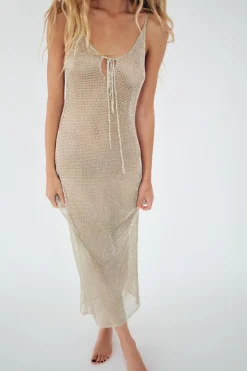 Best VESTIDO MIDI RED METALIZADO Mujer Vestidos