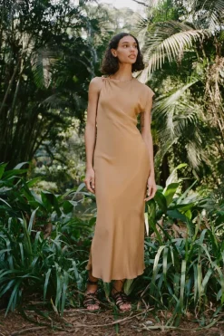 Fashion VESTIDO MIDI SATINADO Mujer Vestidos