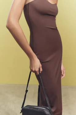 Hot VESTIDO MIDI SATINADO ABERTURA Mujer Vestidos