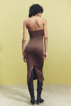 Hot VESTIDO MIDI SATINADO ABERTURA Mujer Vestidos