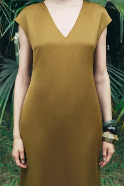 Outlet VESTIDO MIDI SATINADO CON LINO ZW COLLECTION Mujer Vestidos