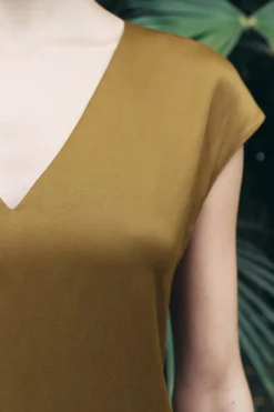 Outlet VESTIDO MIDI SATINADO CON LINO ZW COLLECTION Mujer Vestidos