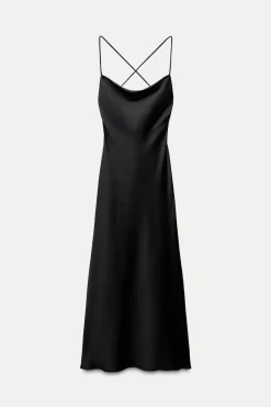 Hot VESTIDO MIDI SATINADO DRAPEADO Mujer Vestidos