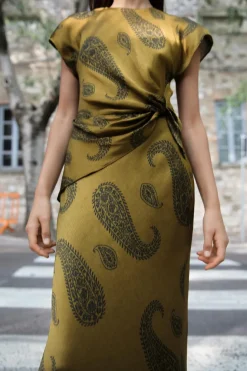 Outlet VESTIDO MIDI SATINADO ESTAMPADO Mujer Vestidos