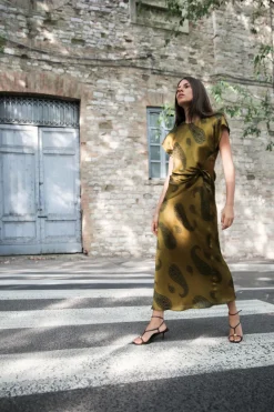 Outlet VESTIDO MIDI SATINADO ESTAMPADO Mujer Vestidos