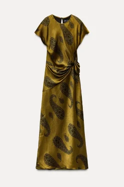 Outlet VESTIDO MIDI SATINADO ESTAMPADO Mujer Vestidos