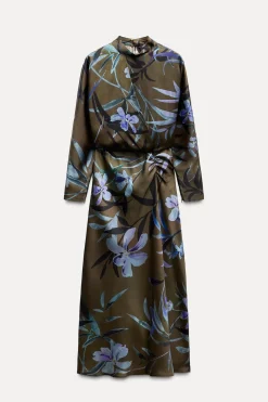 Online VESTIDO MIDI SATINADO ESTAMPADO FLORAL Mujer Vestidos