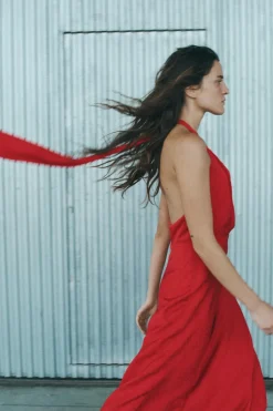 Online VESTIDO MIDI SATINADO JACQUARD Mujer Vestidos