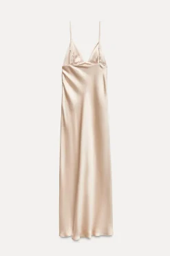 Best VESTIDO MIDI SATINADO VOLANTES Mujer Vestidos