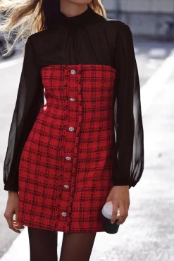 New VESTIDO MINI COMBINADO ESTRUCTURA Mujer Vestidos