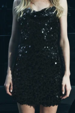 Outlet VESTIDO MINI ENCAJE LENTEJUELAS Mujer Vestidos