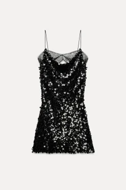 Outlet VESTIDO MINI ENCAJE LENTEJUELAS Mujer Vestidos