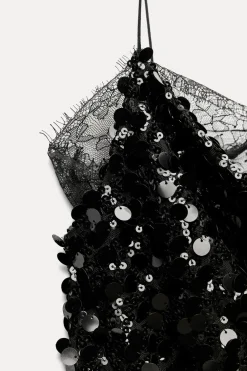 Outlet VESTIDO MINI ENCAJE LENTEJUELAS Mujer Vestidos