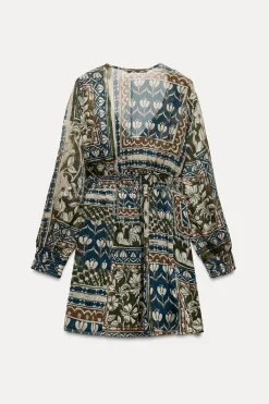 New VESTIDO MINI ESTAMPADO HILO METALIZADO Mujer Vestidos