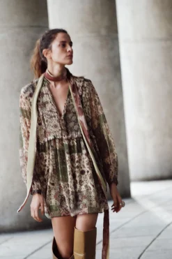 Sale VESTIDO MINI ESTAMPADO VOLANTES Mujer Vestidos