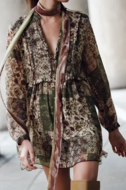 Sale VESTIDO MINI ESTAMPADO VOLANTES Mujer Vestidos