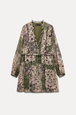 Sale VESTIDO MINI ESTAMPADO VOLANTES Mujer Vestidos