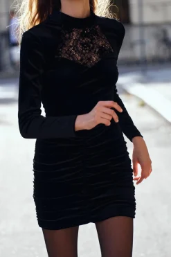 Online VESTIDO MINI TERCIOPELO COMBINADO ENCAJE Mujer Vestidos