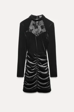 Online VESTIDO MINI TERCIOPELO COMBINADO ENCAJE Mujer Vestidos