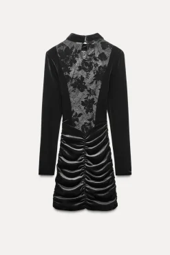 Online VESTIDO MINI TERCIOPELO COMBINADO ENCAJE Mujer Vestidos